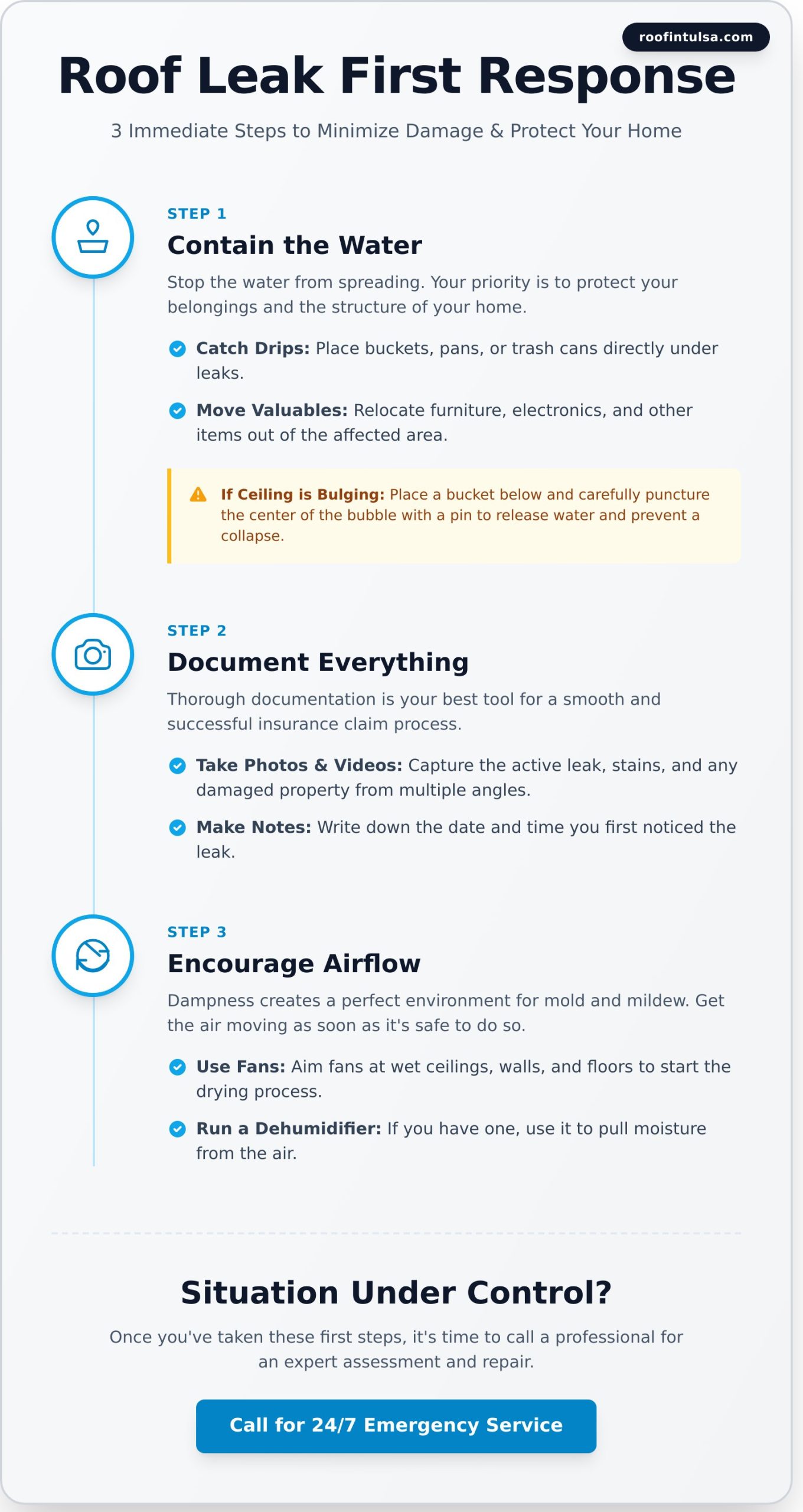 Roof Leak? A Tulsa Homeowner’s First-Response Guide - Infographic