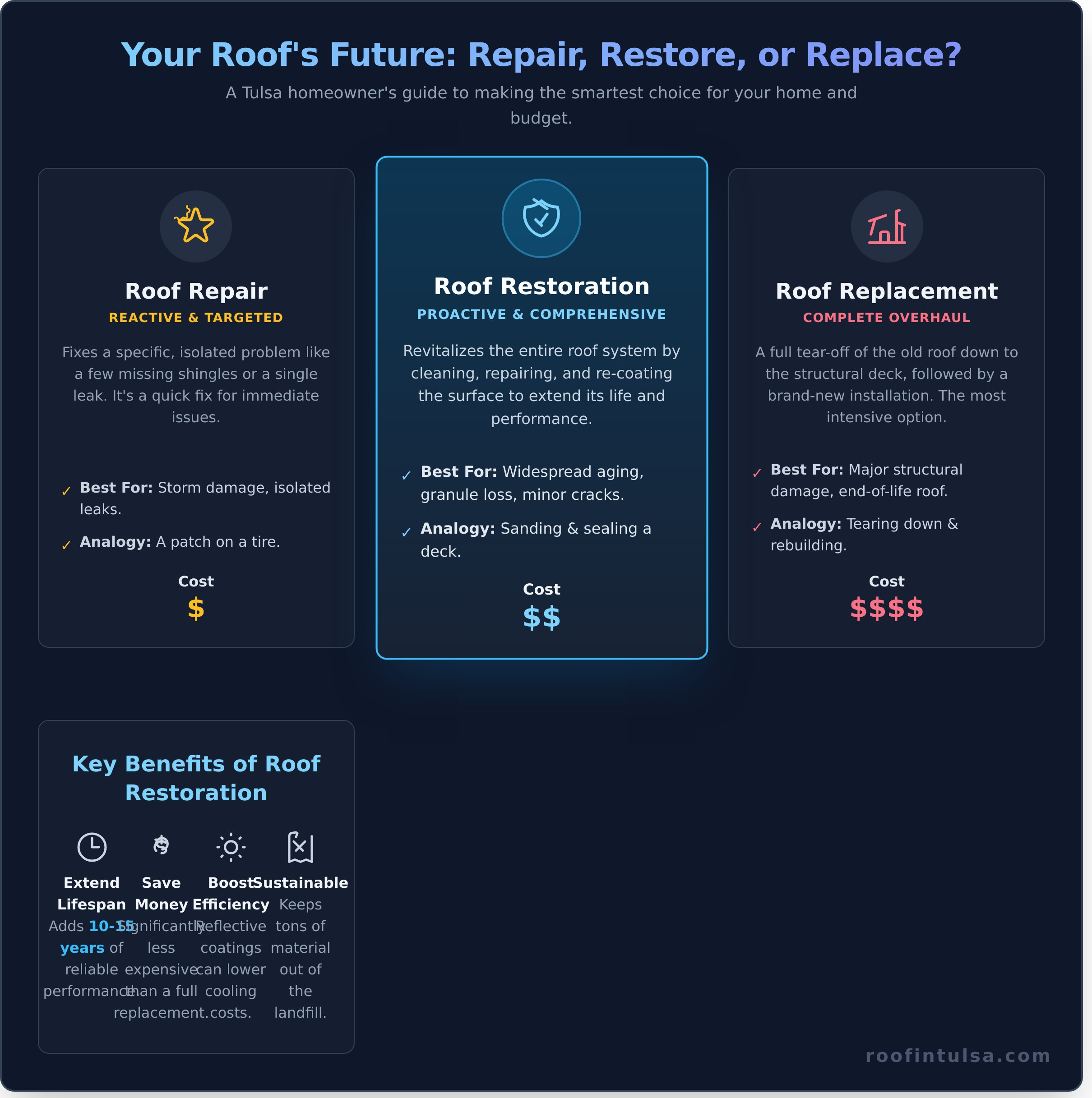What Is Roof Restoration? A Tulsa Homeowner’s Honest Guide - Infographic