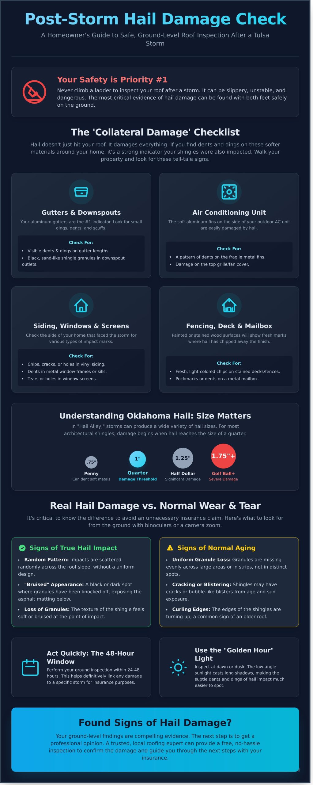 How to Spot Hail Damage on Your Roof From the Ground: A Tulsa Homeowner’s Guide (2026)