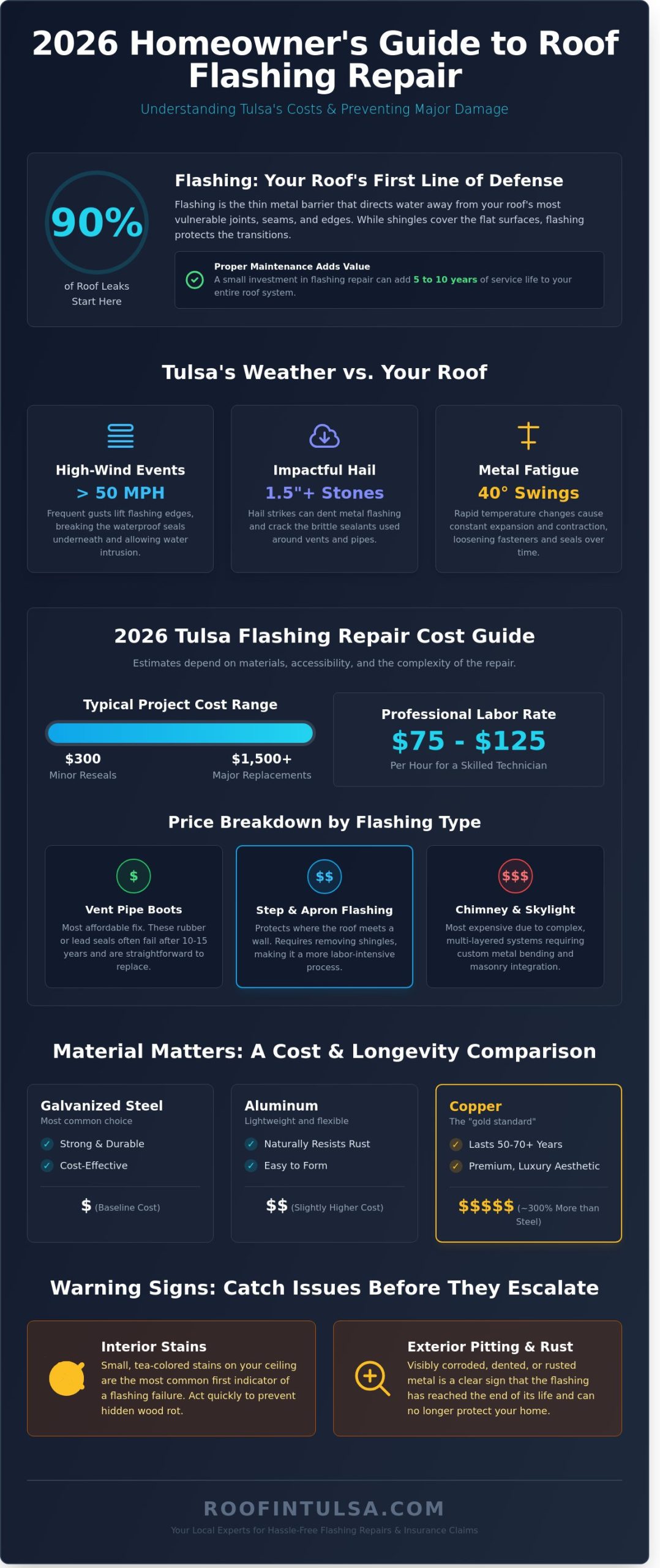 Cost to Repair Roof Flashing in Tulsa: 2026 Price Guide