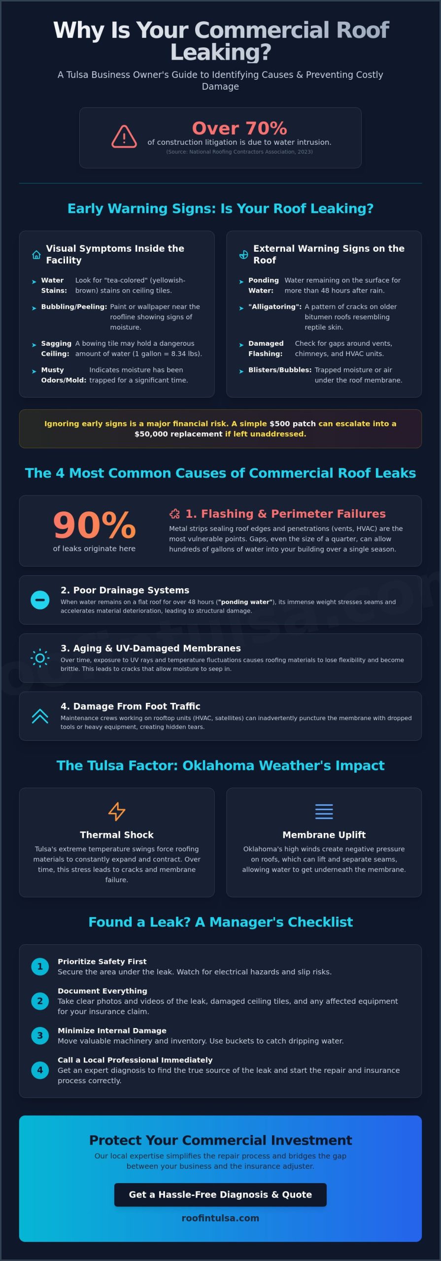 Why Is My Commercial Roof Leaking? Common Causes & Tulsa Solutions